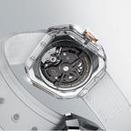 Agelocer Volcano crystal-case watch caseback, 35-jewel movement, 80-hour power reserve