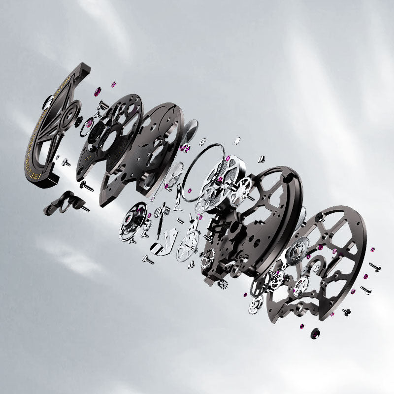 Agelocer Volcano automatic movement exploded view showing skeleton components