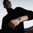 Agelocer Volcano crystal-case skeleton watch worn on wrist, menswear lifestyle