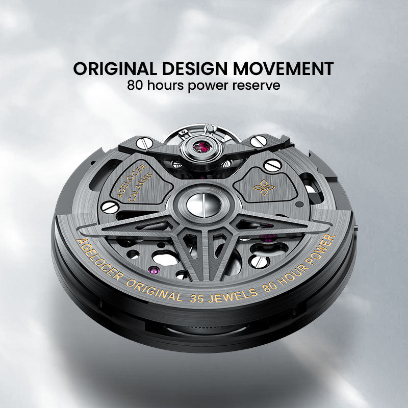 Agelocer Volcano original automatic movement, 35 jewels, 80-hour power reserve