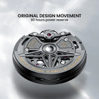 Agelocer Volcano Flame original design movement with 80-hour power reserve, orange bridges, close-up detail