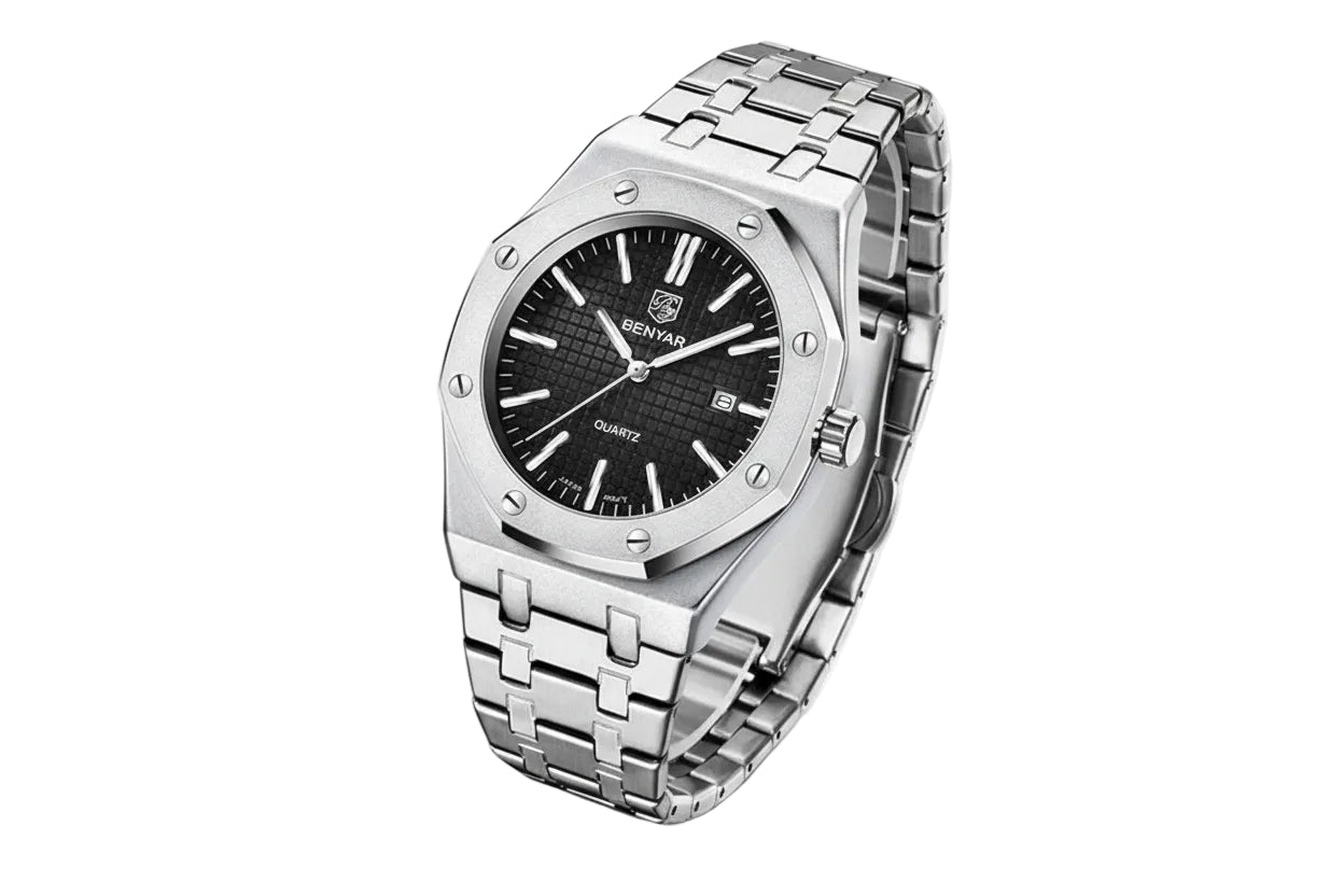 BENYAR BY-5156M Men's Quartz Watch with black dial, clasp detail