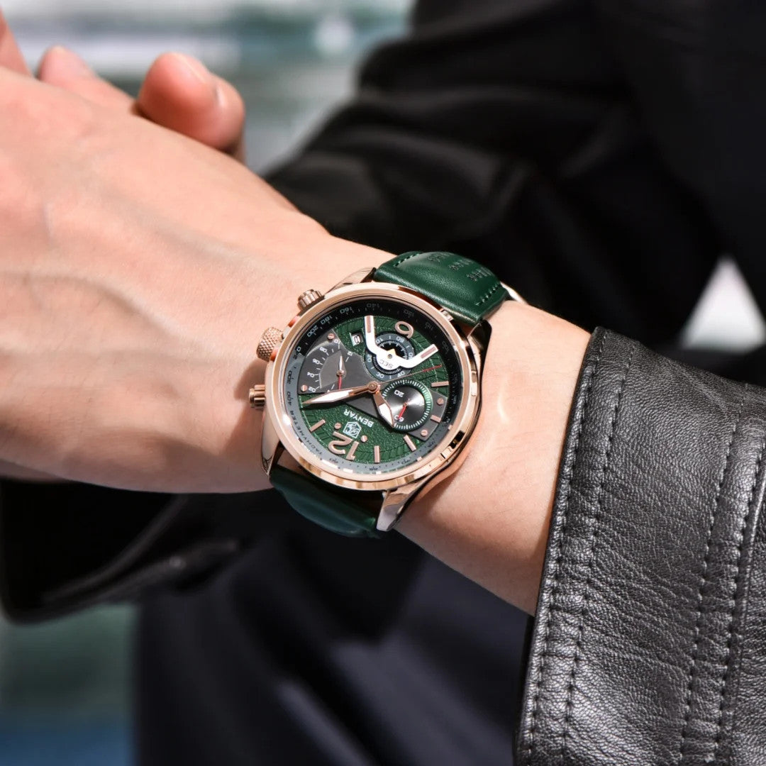 BENYAR BY-5171 Men's Quartz Sports Chronograph Watch - Leather, detail view