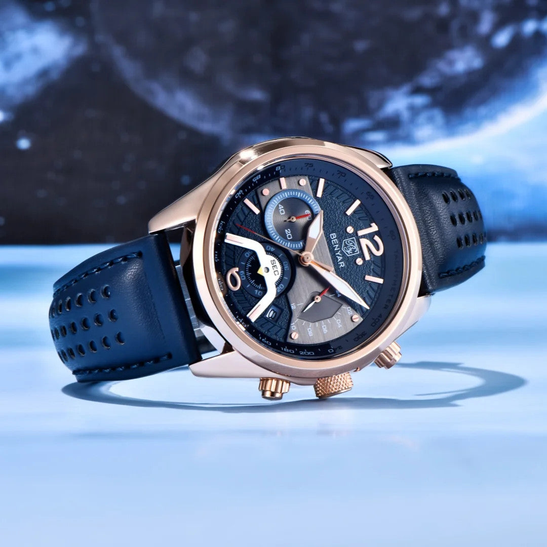 BENYAR BY-5171 Men's Quartz Sports Chronograph Watch - Leather, side view