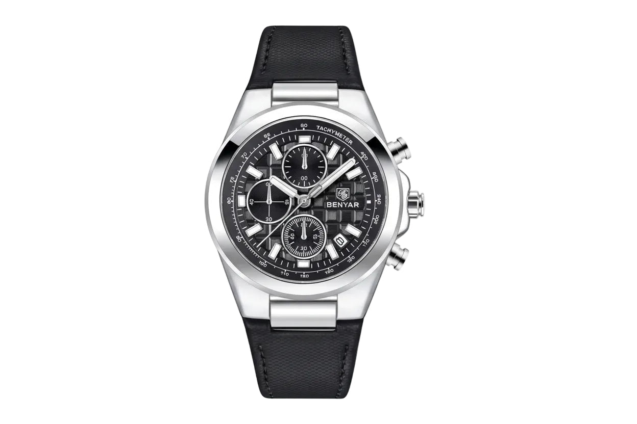 BENYAR BY-5206 Men's Quartz Chronograph Watch - Leather with black dial, lifestyle shot
