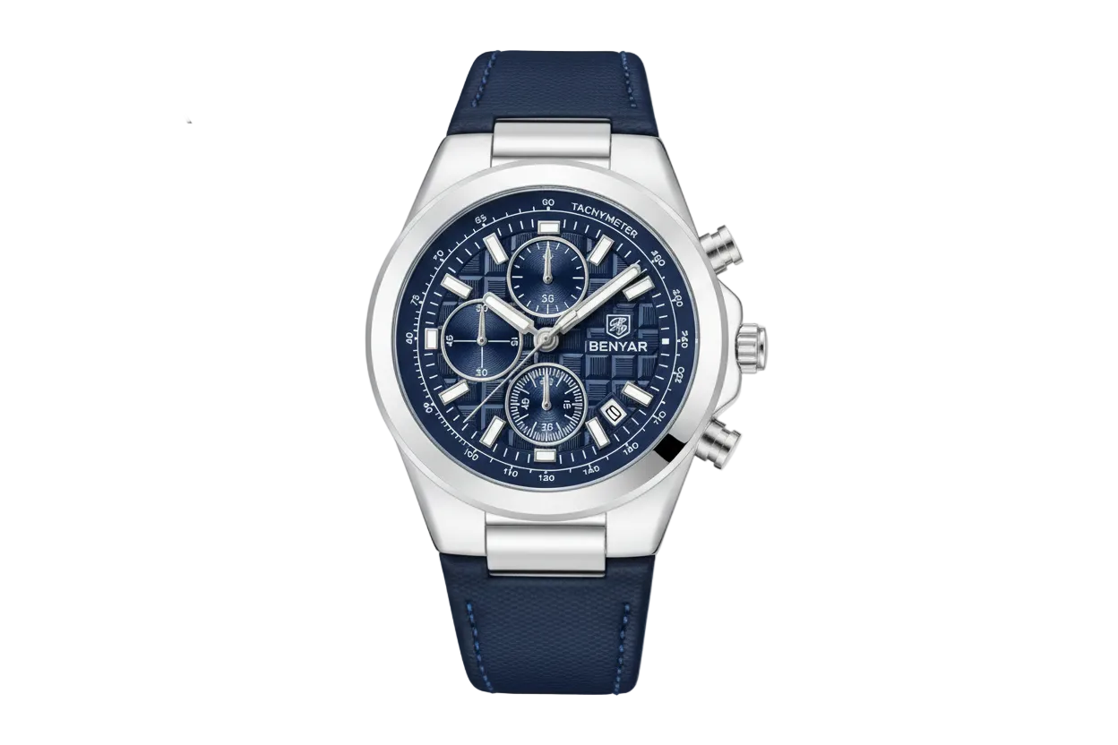 BENYAR BY-5206 Men's Quartz Chronograph Watch - Leather with blue dial