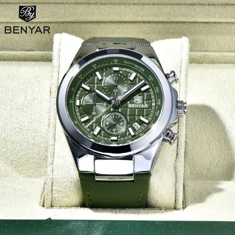 BENYAR BY-5206 Men's Quartz Chronograph Watch - Leather, caseback view
