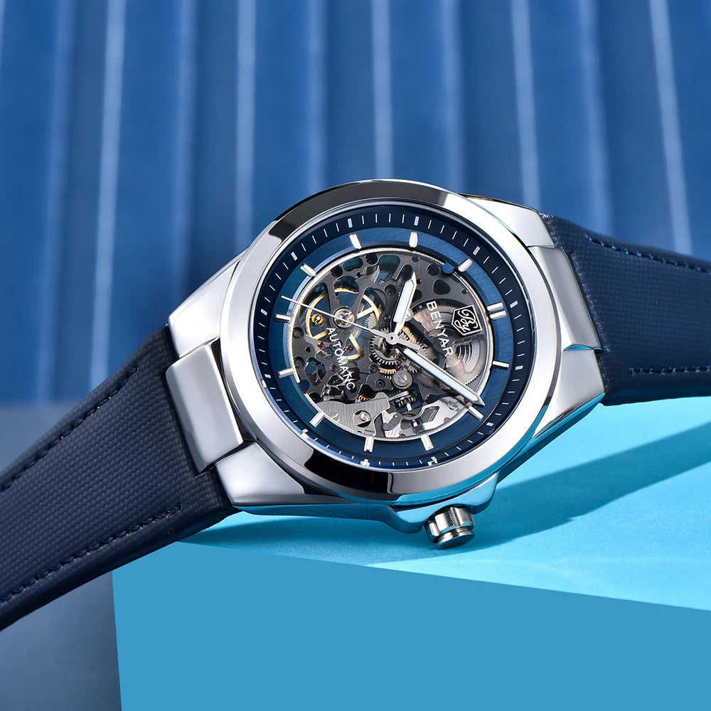 BENYAR BY-5207 42MM Hollow Automatic Skeleton Watch, detail view