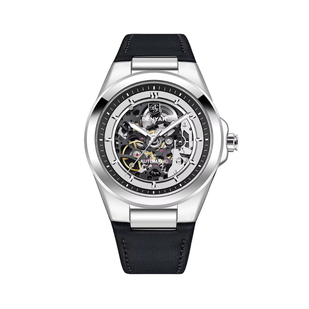 BENYAR BY-5207 42MM Hollow Automatic Skeleton Watch with gray dial