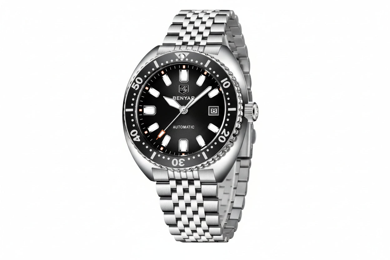 BENYAR BY-5211 42MM Men's Automatic Watch with black dial, caseback view