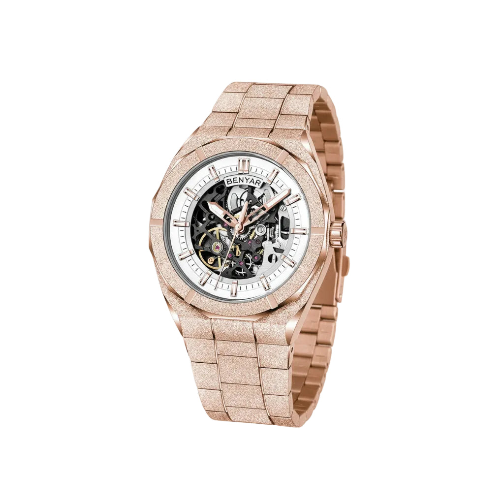 BENYAR BY-5212 Men's 3D Hollow Design Automatic Watch with gold white dial, lifestyle shot