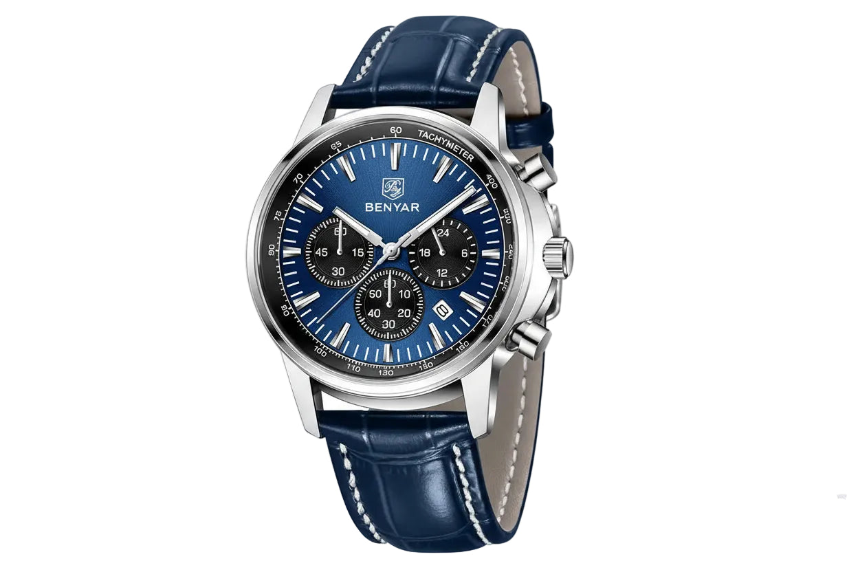 BENYAR BY-5213 Men's Sport Chronograph Quartz Watch - Leather with blue dial