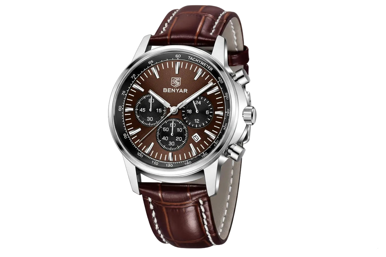BENYAR BY-5213 Men's Sport Chronograph Quartz Watch - Leather with brown dial