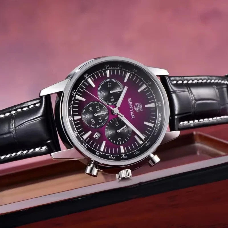 BENYAR BY-5213 Men's Sport Chronograph Quartz Watch - Leather, detail view