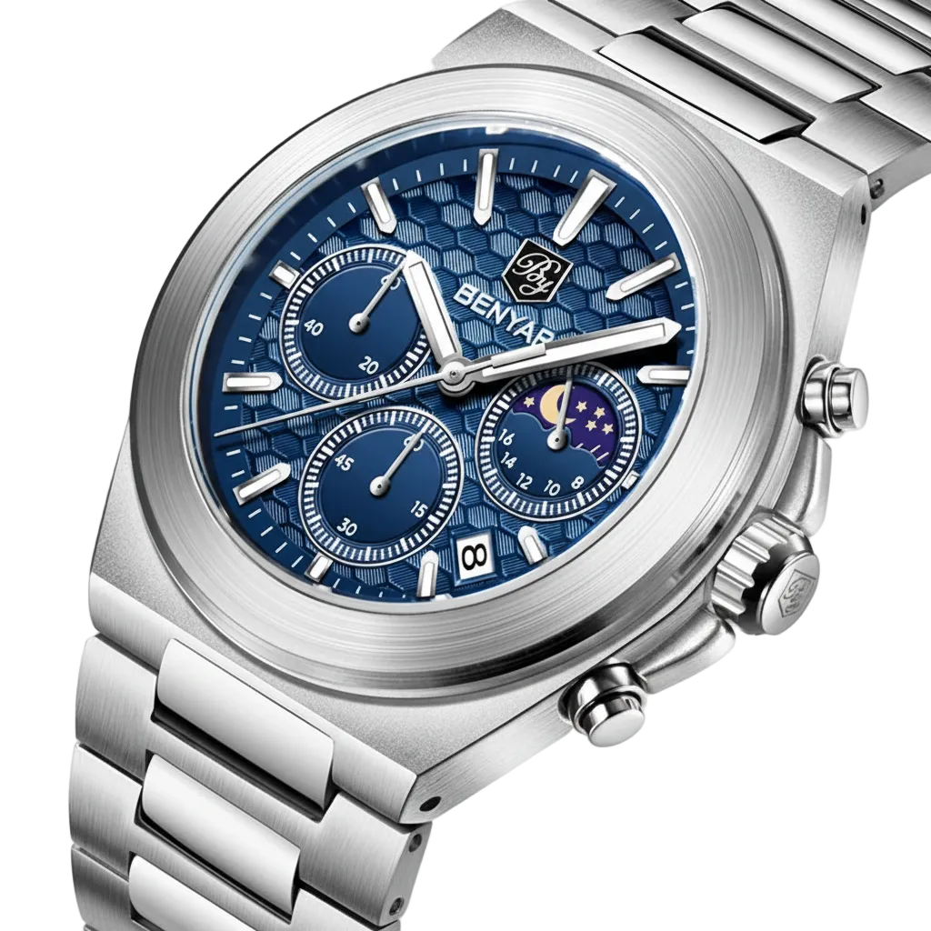 BENYAR BY-5220 Multi Functional Men's Quartz Chronograph Watch, caseback view