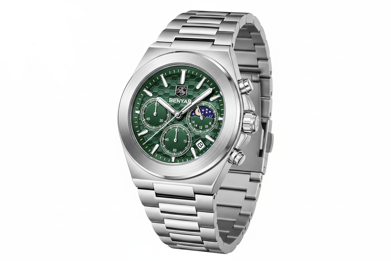 BENYAR BY-5220 Multi Functional Men's Quartz Chronograph Watch with green dial