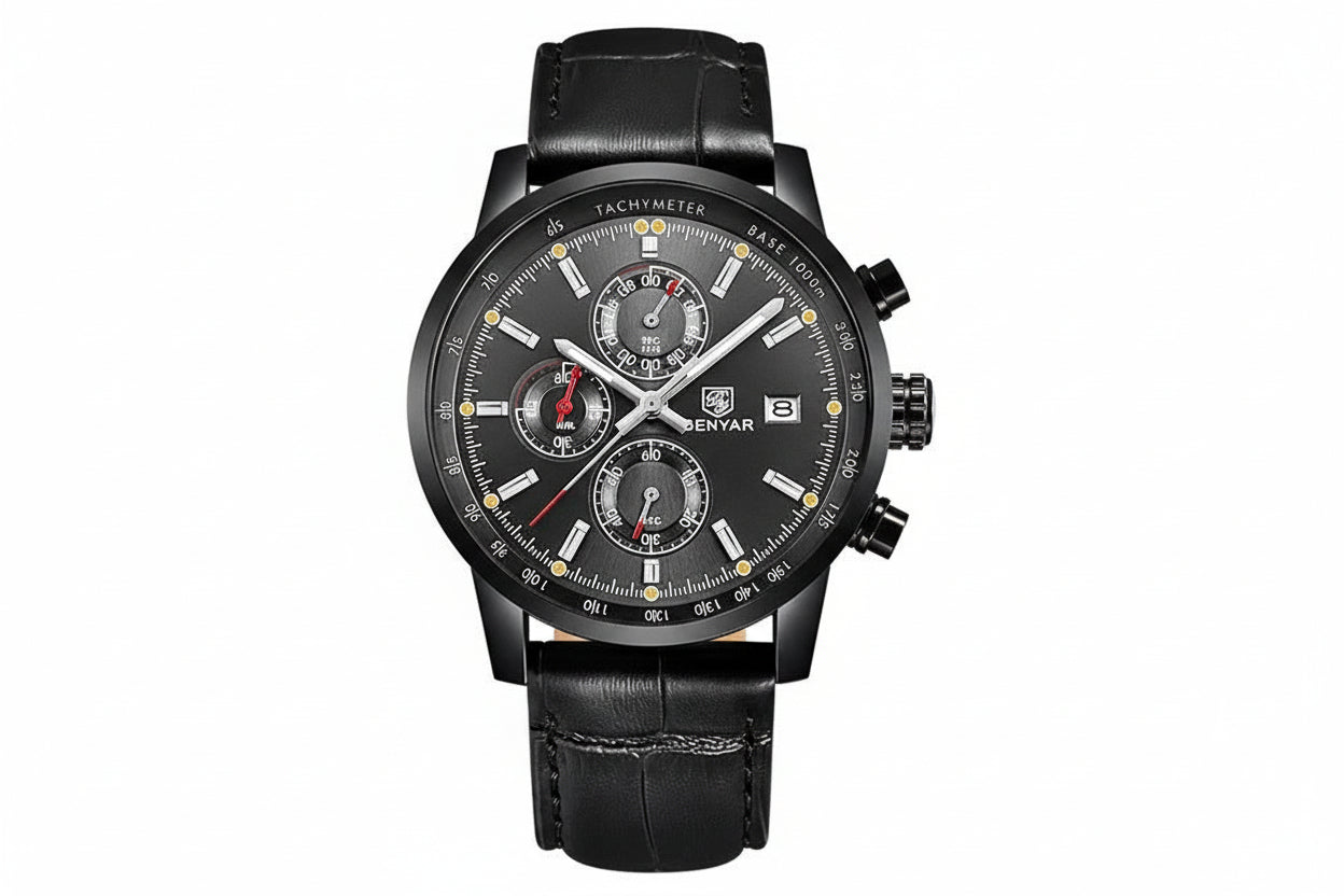 BENYAR BY-5102 Men's Quartz Chronograph Sports Watch with black dial