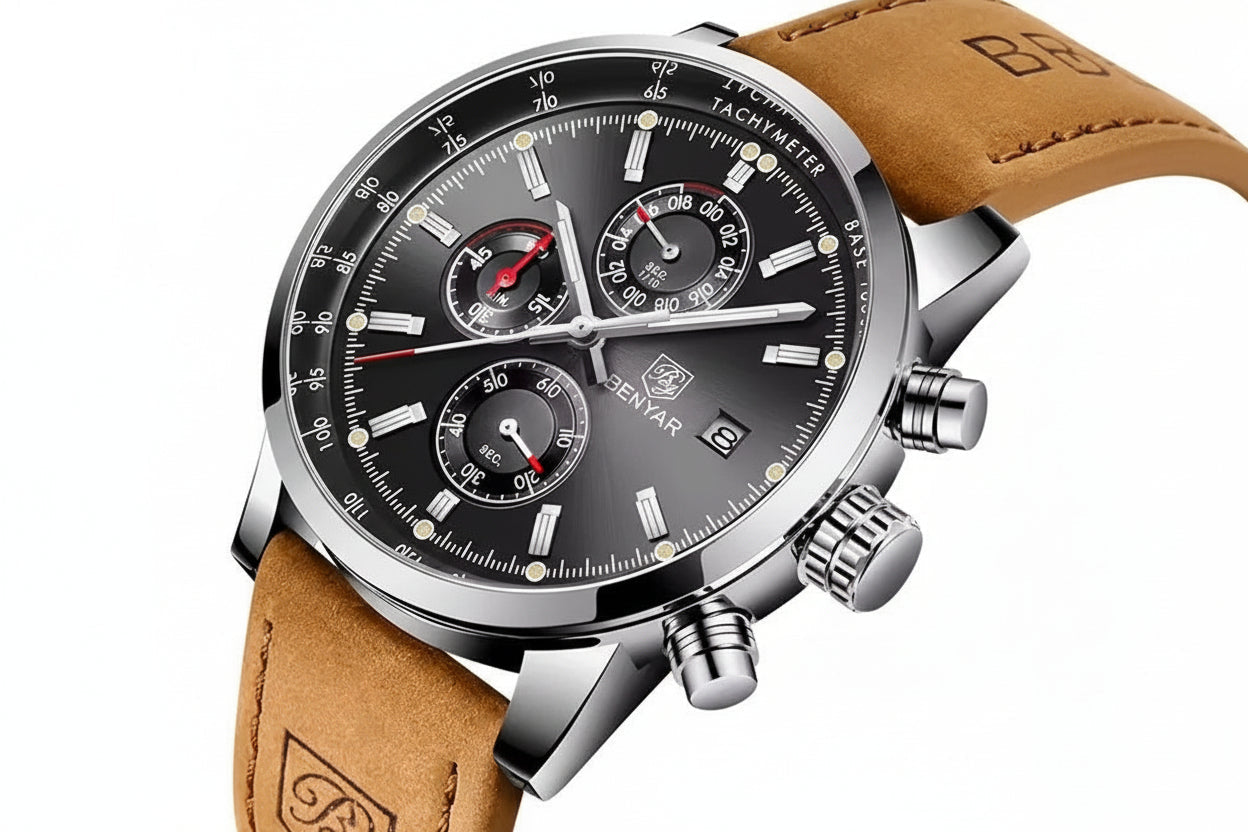BENYAR BY-5102 Men's Quartz Chronograph Sports Watch, angled view