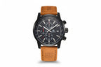 BENYAR BY-5102 Black Dial Tan Leather Quartz Chronograph Sports Watch Front View