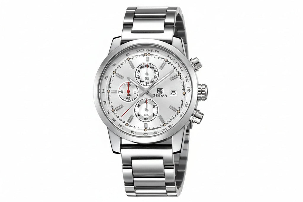 BENYAR BY-5102 Men's Quartz Chronograph Sports Watch with silver white dial