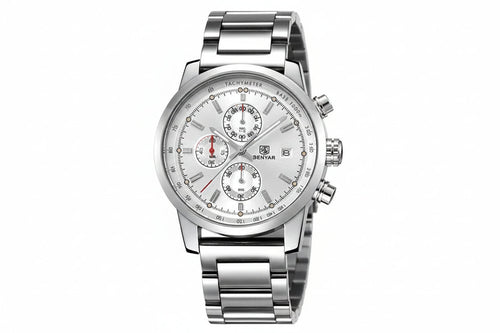 BENYAR BY-5102 Men's Quartz Chronograph Sports Watch with silver white dial