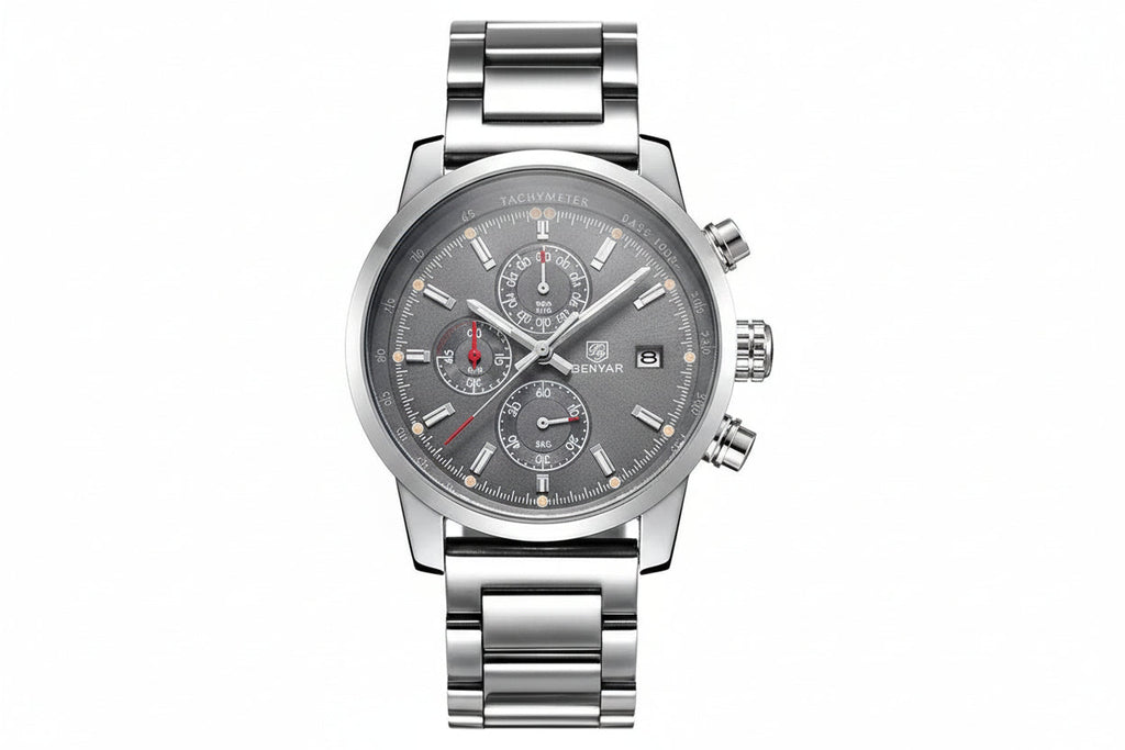 BENYAR BY-5102 Men's Quartz Chronograph Sports Watch with grey silver dial