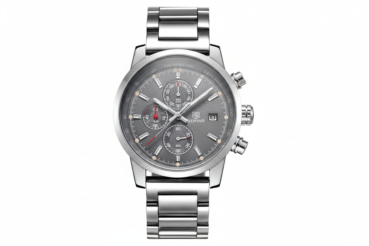 BENYAR BY-5102 Men's Quartz Chronograph Sports Watch with grey silver dial