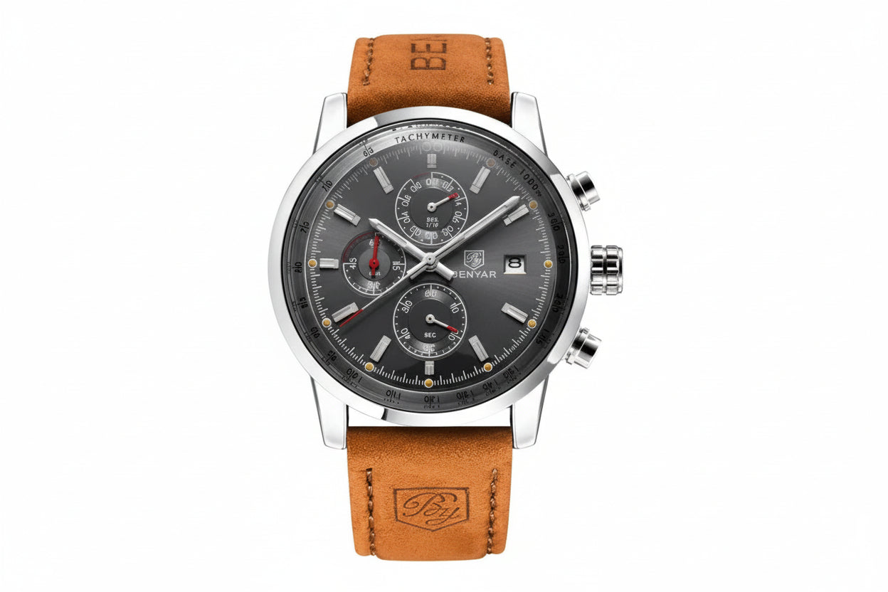 BENYAR BY-5102 Men's Quartz Chronograph Sports Watch with brown silver black dial