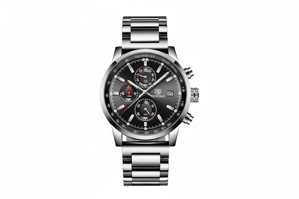 BENYAR BY-5102 Men's Quartz Chronograph Sports Watch with black grey dial