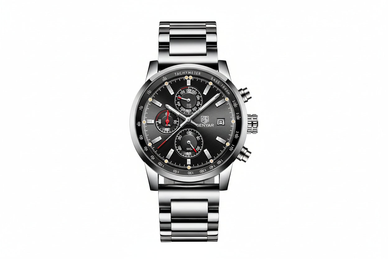 BENYAR BY-5102 Men's Quartz Chronograph Sports Watch with black grey dial