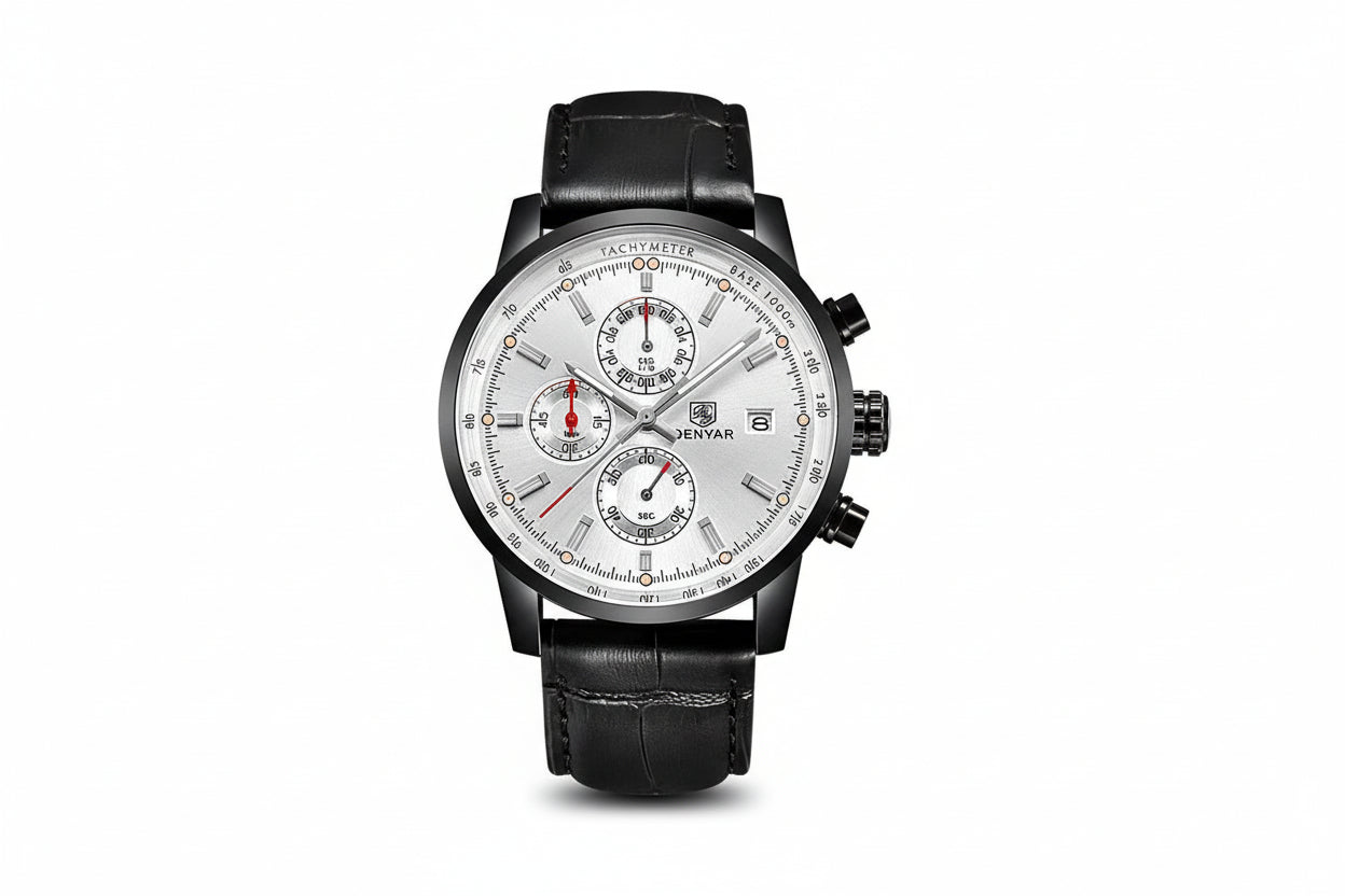 BENYAR BY-5102 Men's Quartz Chronograph Sports Watch with black white dial