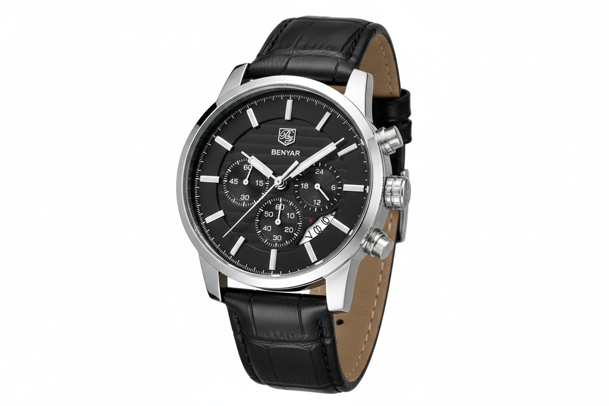 BENYAR BY-5104M Chronograph Sport with silver black dial, caseback view