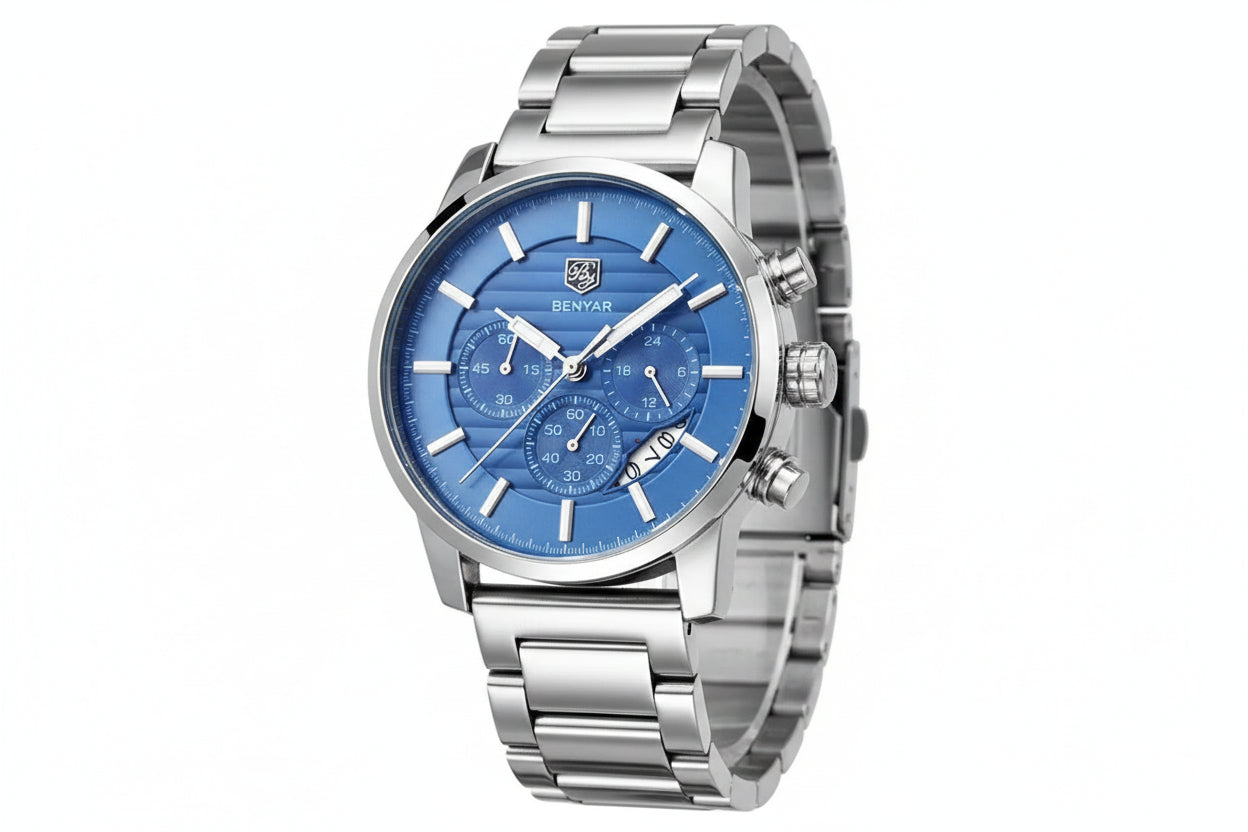 BENYAR BY-5104M Chronograph Sport with steel blue dial, detail view