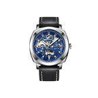 BENYAR BY-5121 Automatic Skeleton Watch Square Dial - Leather with silver blue dial, lifestyle shot