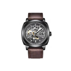 BENYAR BY-5121 Automatic Skeleton Watch Square Dial - Leather with silver black dial, shown on wrist