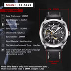 BENYAR BY-5121 Automatic Skeleton Watch Square Dial - Leather, caseback view