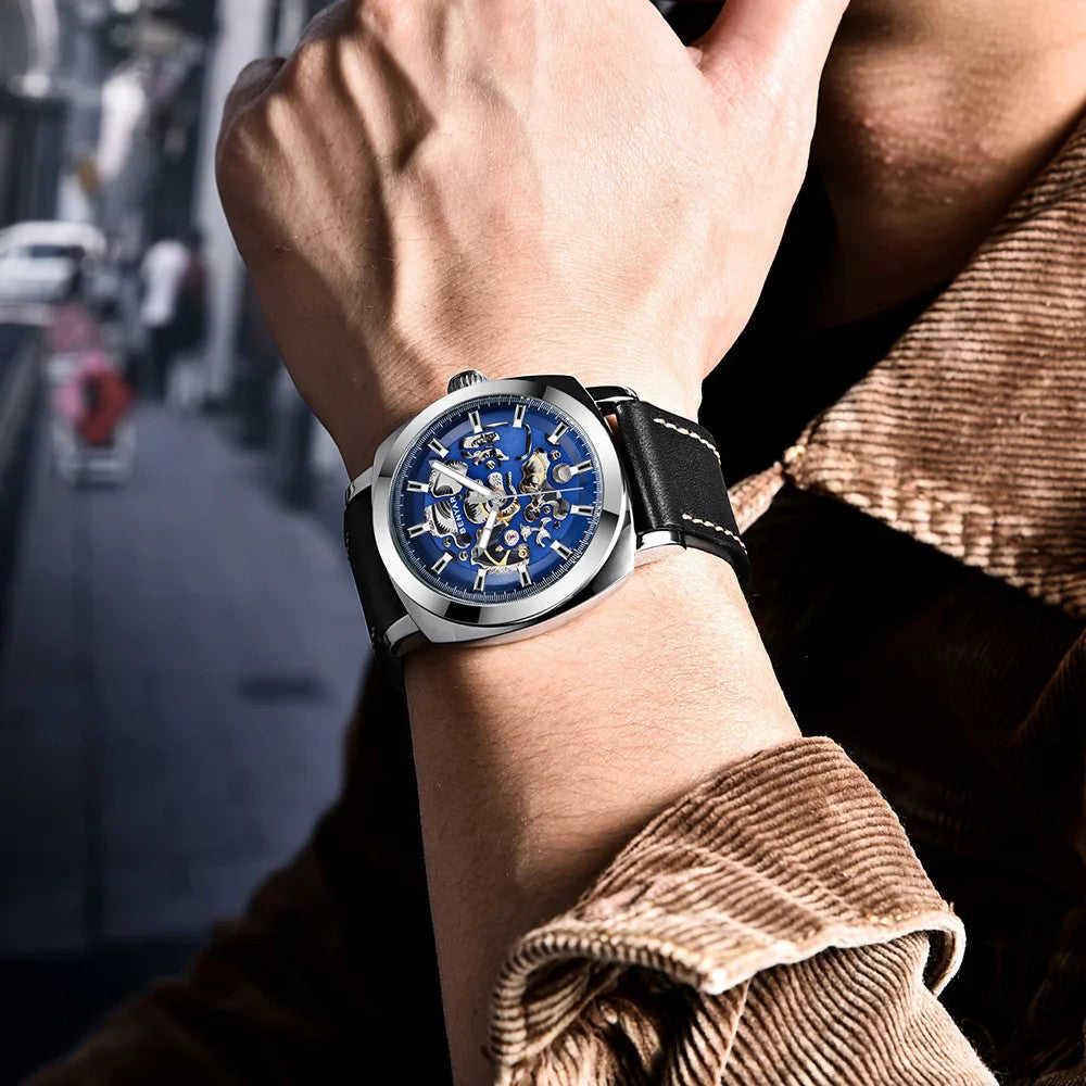 BENYAR BY-5121 Automatic Skeleton Watch Square Dial - Leather, clasp detail
