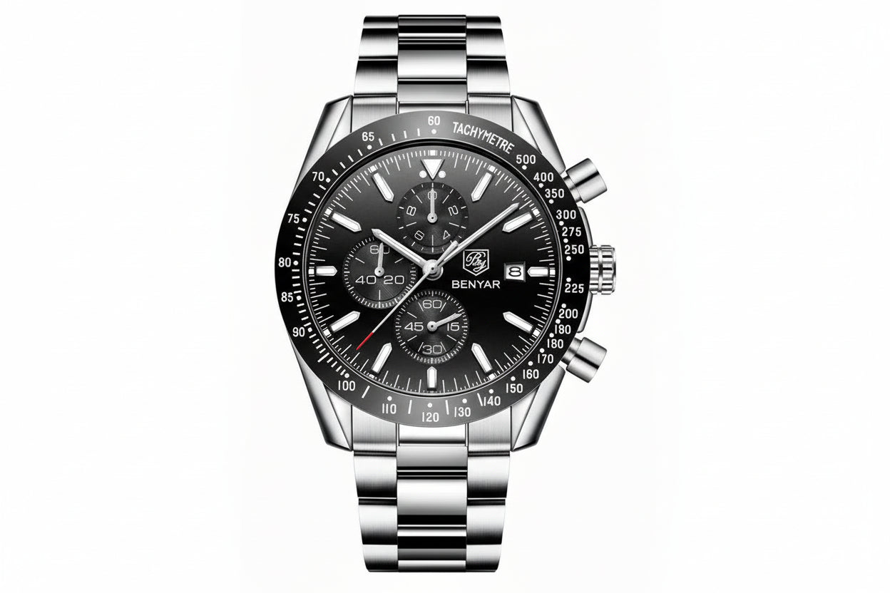 BENYAR BY-5140 Black Dial Casual Quartz Watch Front View
