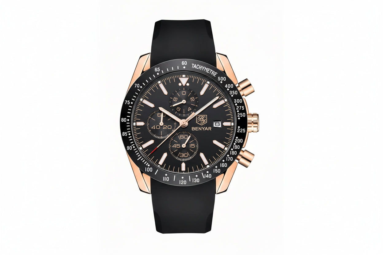 BENYAR BY-5140 Men's Casual Quartz Watch with gold black dial