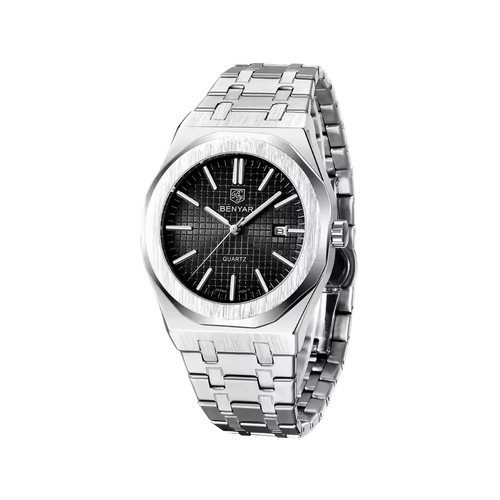 BENYAR BY-5156 Men's Quartz Watch with black dial, angled view