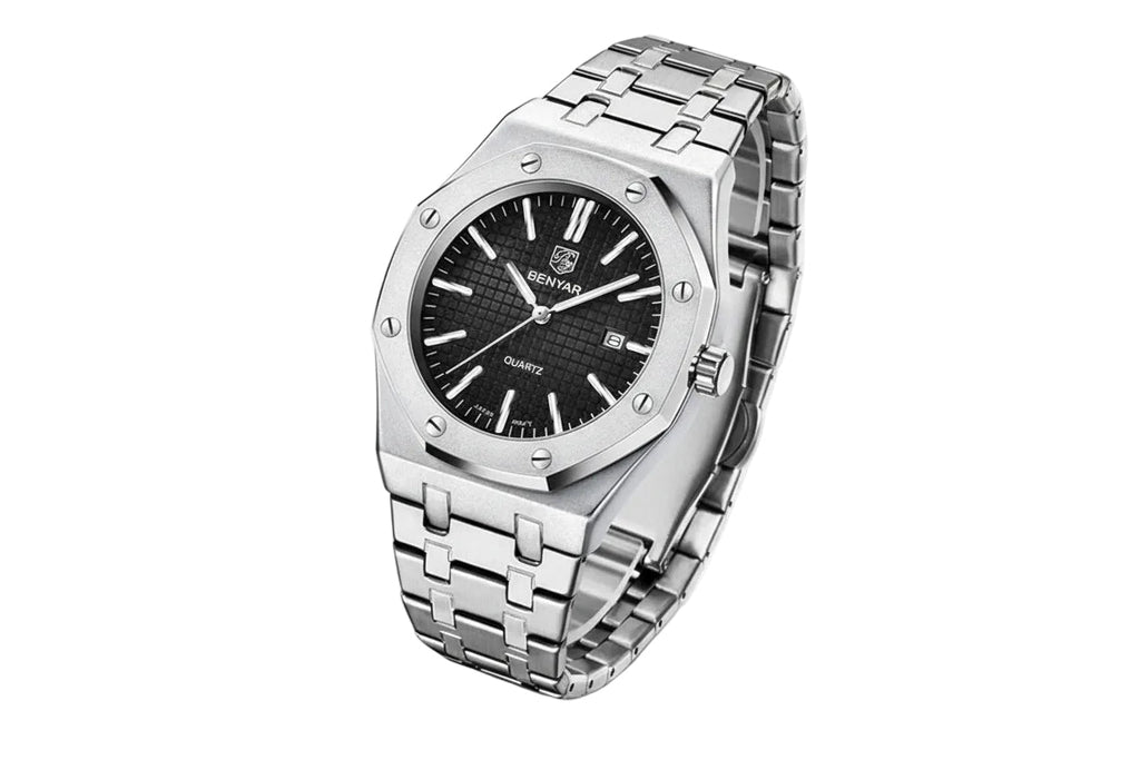 BENYAR BY-5156M Men's Quartz Watch with black dial, clasp detail