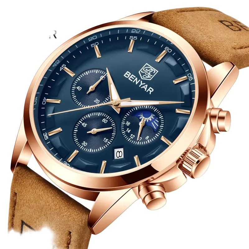 BENYAR BY-5160 Men's Sport Chronograph Watch - Leather, angled view