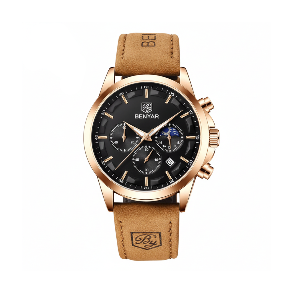 BENYAR BY-5160 Men's Sport Chronograph Watch - Leather with black dial, lifestyle shot