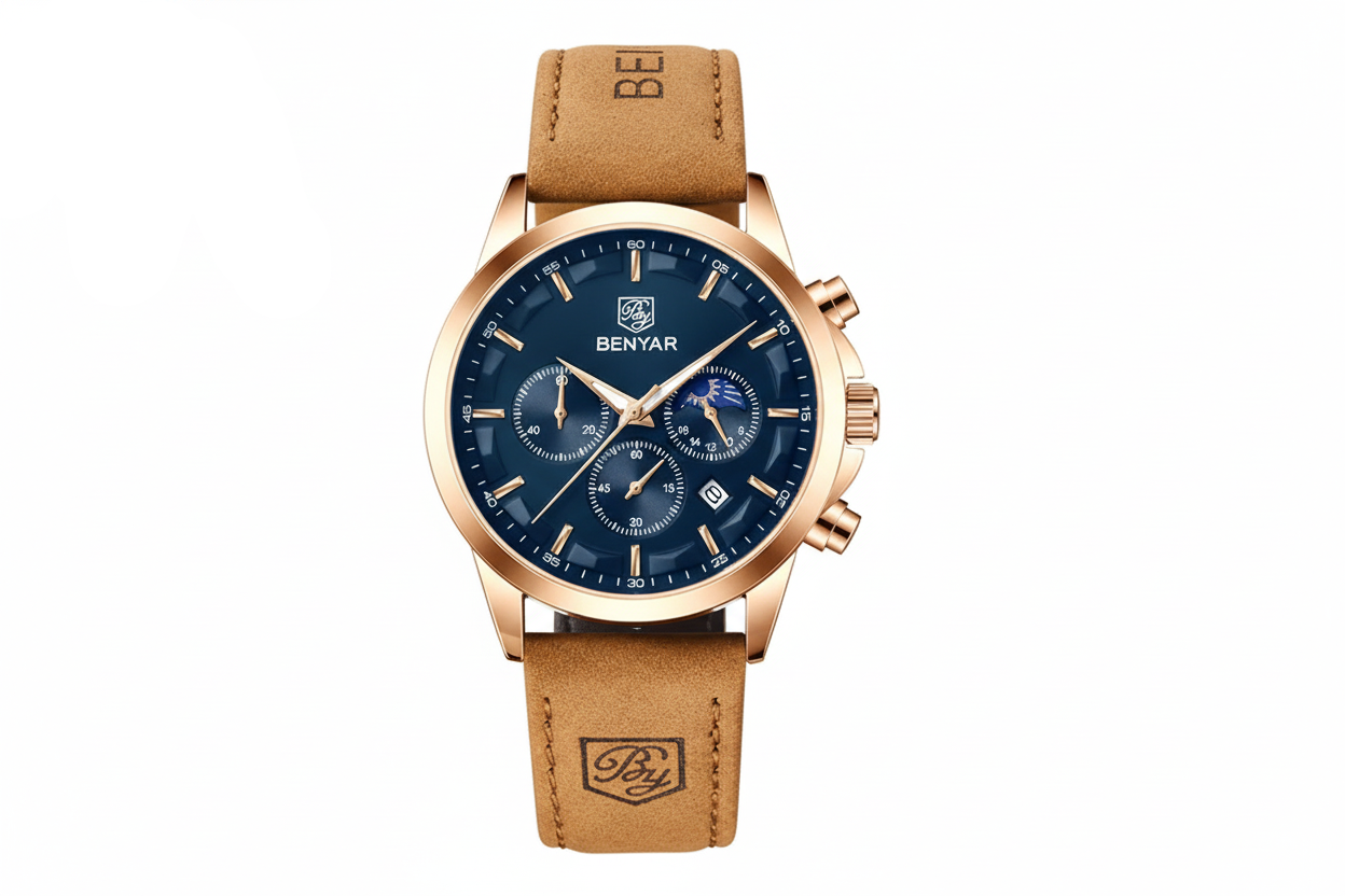 BENYAR BY-5160 Men's Sport Chronograph Watch - Leather with blue dial