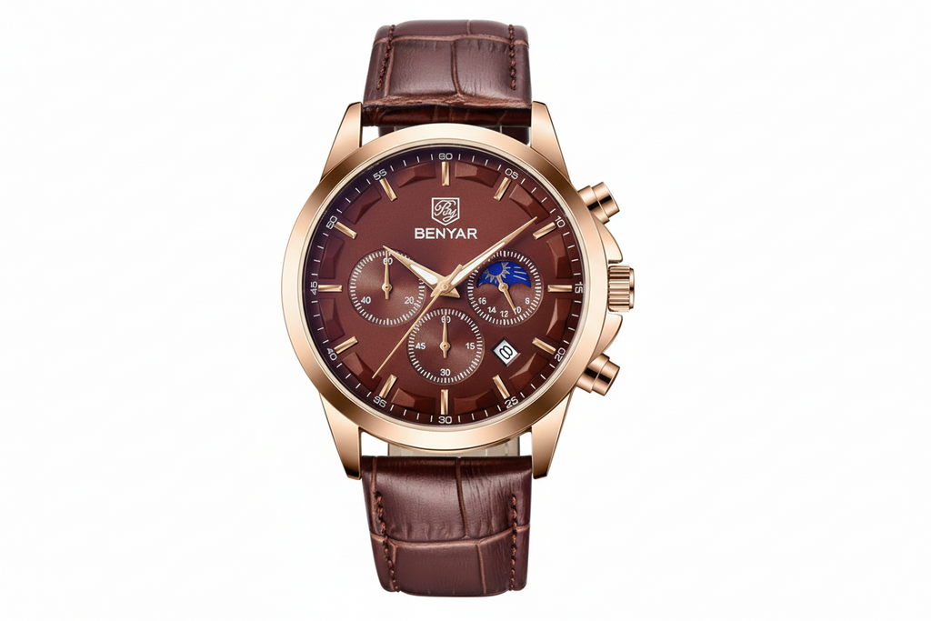 BENYAR BY-5160 Men's Sport Chronograph Watch - Leather with red dial