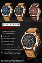 BENYAR BY-5160 Men's Sport Chronograph Watch - Leather, shown on wrist
