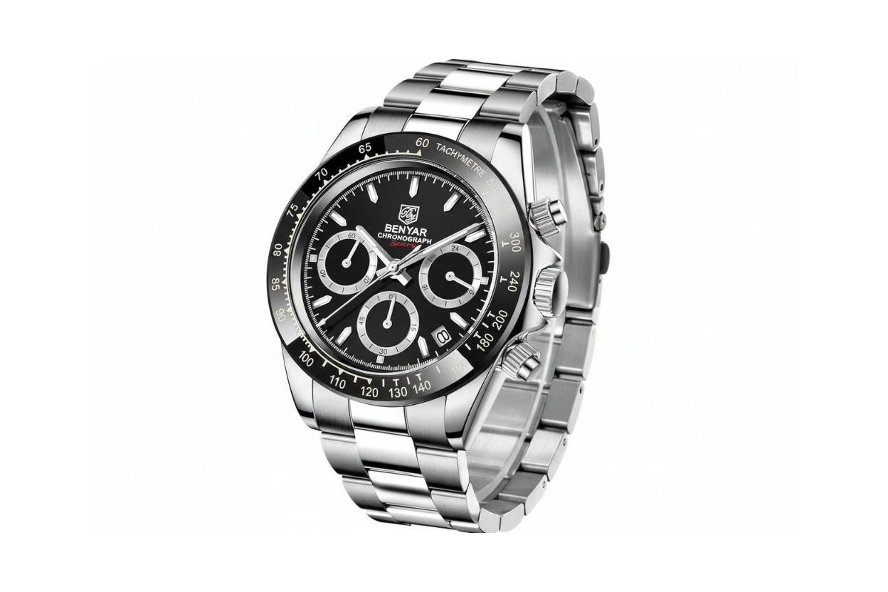 BENYAR BY-5169, Men's Quartz Watch with black dial, caseback view