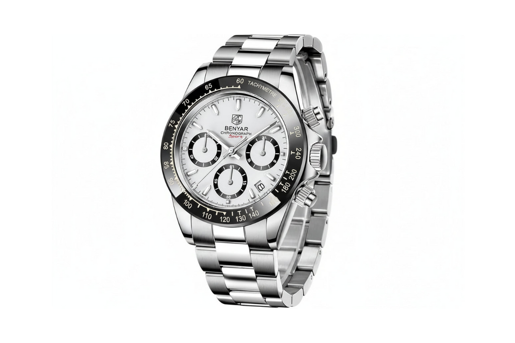 BENYAR BY-5169, Men's Quartz Watch with white dial, side view