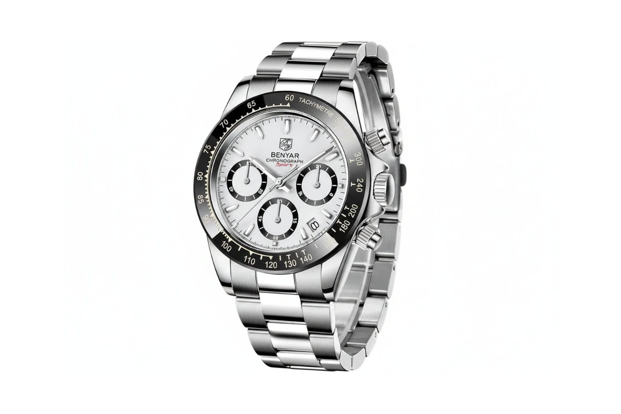 BENYAR BY-5169, Men's Quartz Watch with white dial, side view