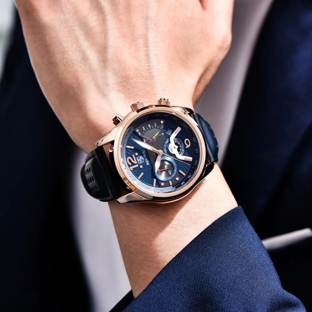 BENYAR BY-5171 Men's Quartz Sports Chronograph Watch - Leather, caseback view